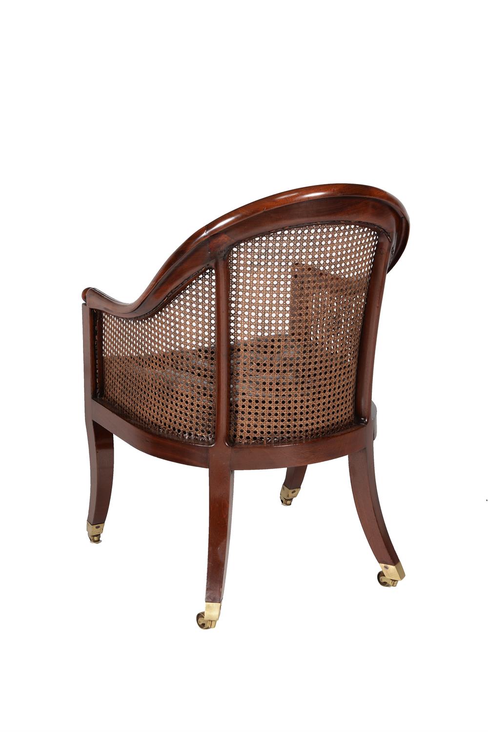 A pair of Regency mahogany library bergere or 'curricle' armchairs - Image 5 of 5