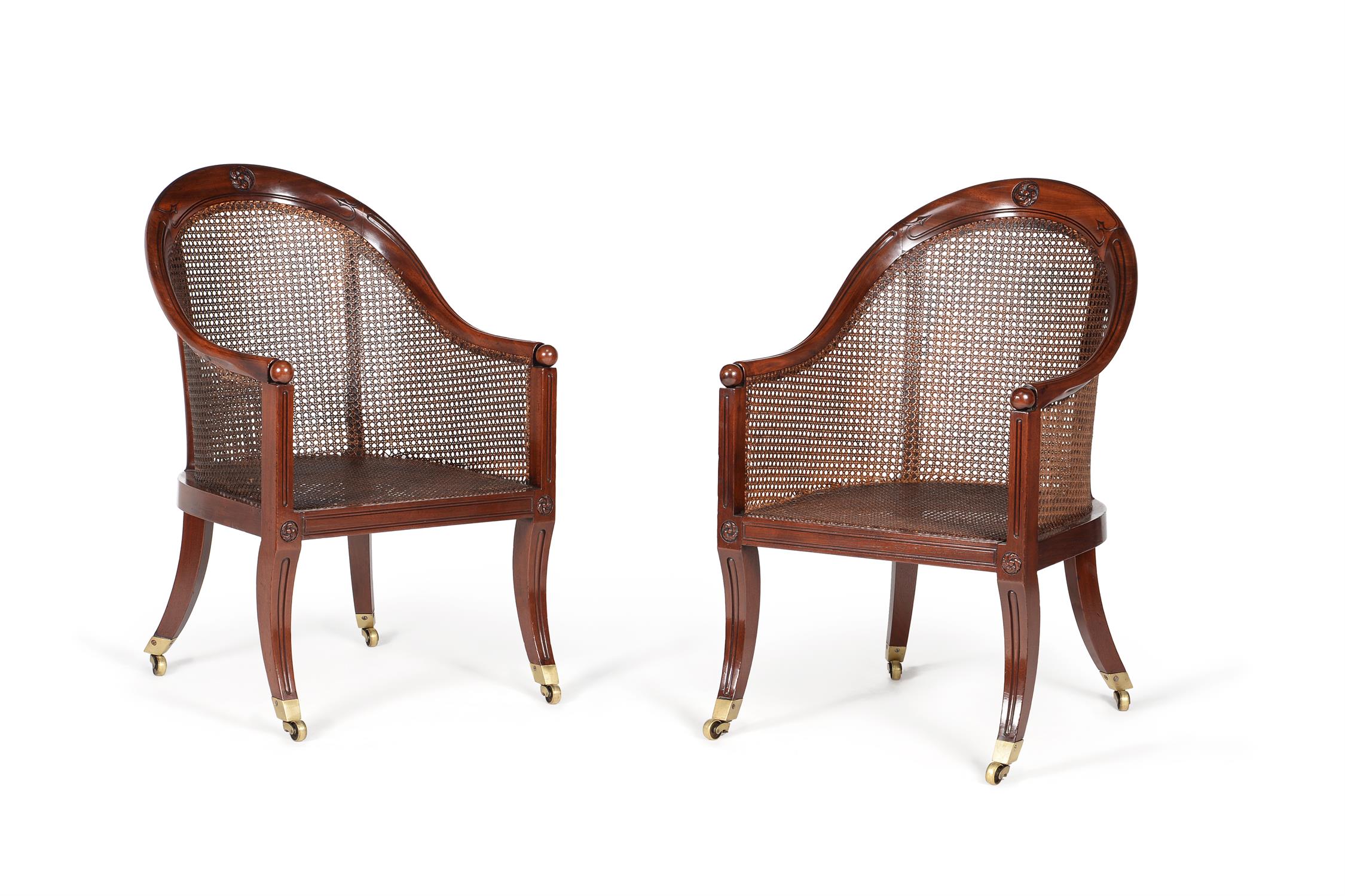 A pair of Regency mahogany library bergere or 'curricle' armchairs - Image 2 of 5
