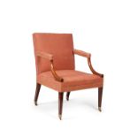 A George III mahogany and upholstered open armchair