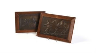 After Roger Godchaux (French , 1878-1958) two patinated bronze relief plaques of Wartime subjects