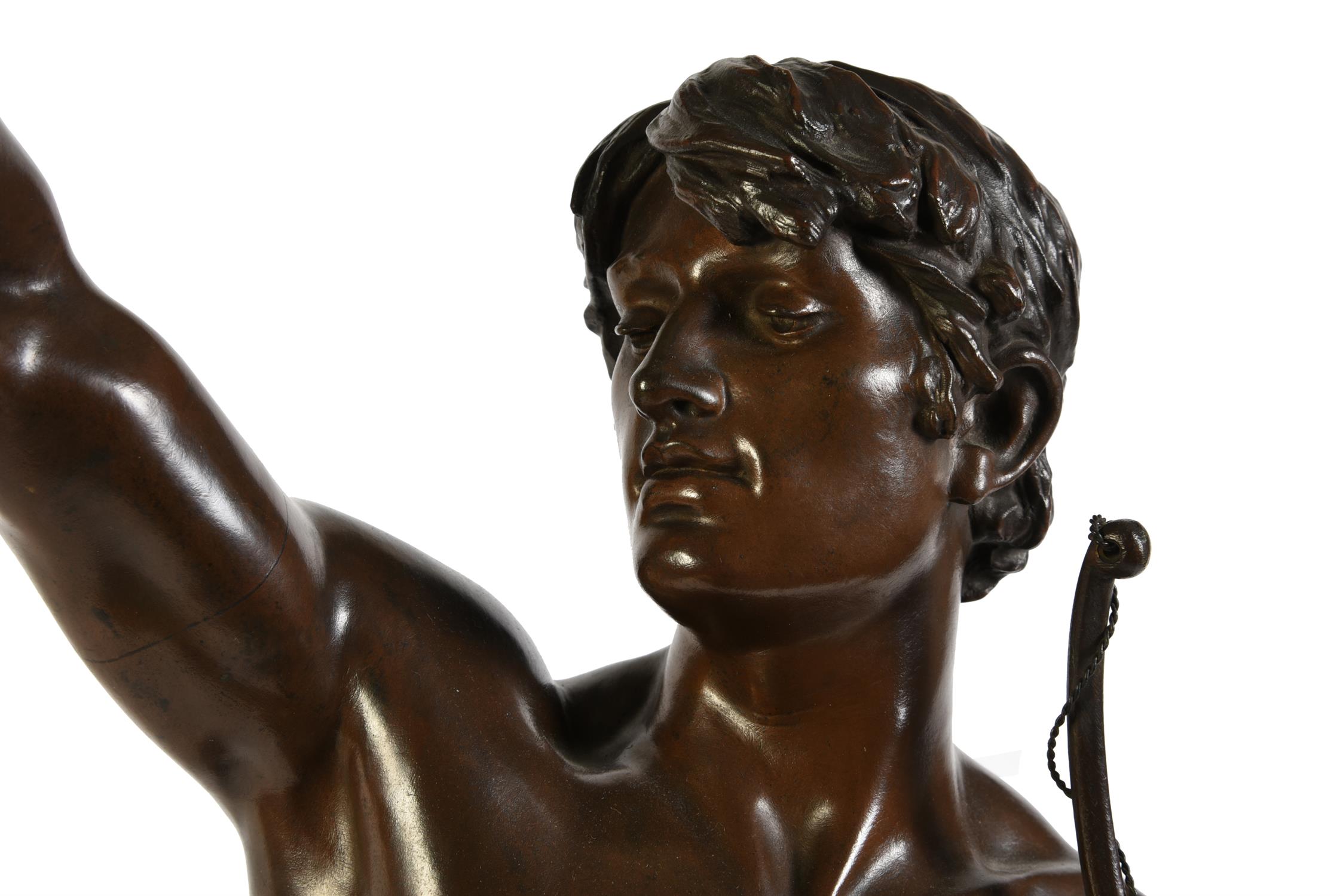 Eugene Marioton (French 1857-1893), a large patinated bronze model of a victorious youth - Image 3 of 5