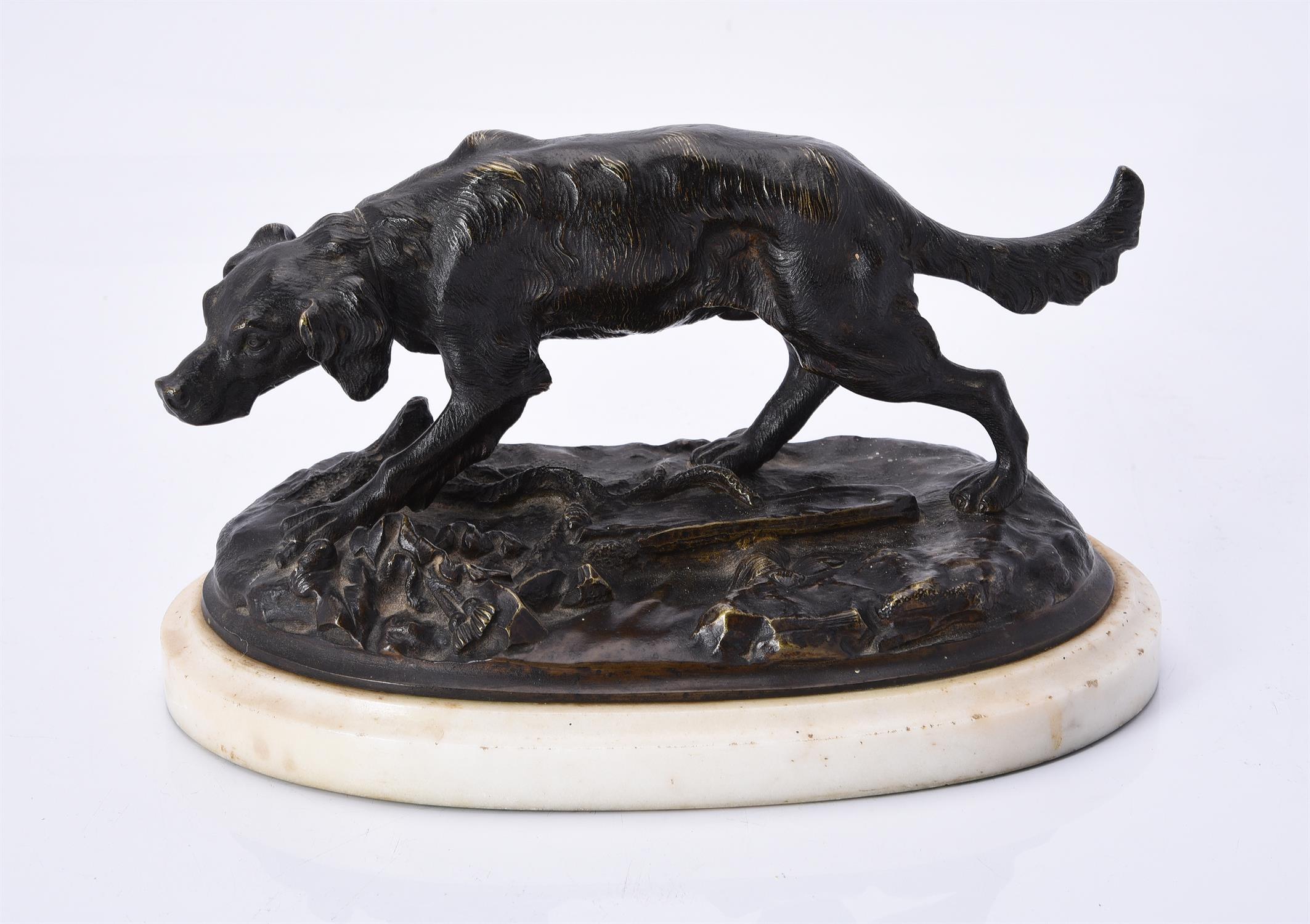A French patinated bronze model of a hunting dog, late 19th century