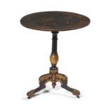 A Regency black lacquer and gilt chinoiserie decorated tripod occasional table