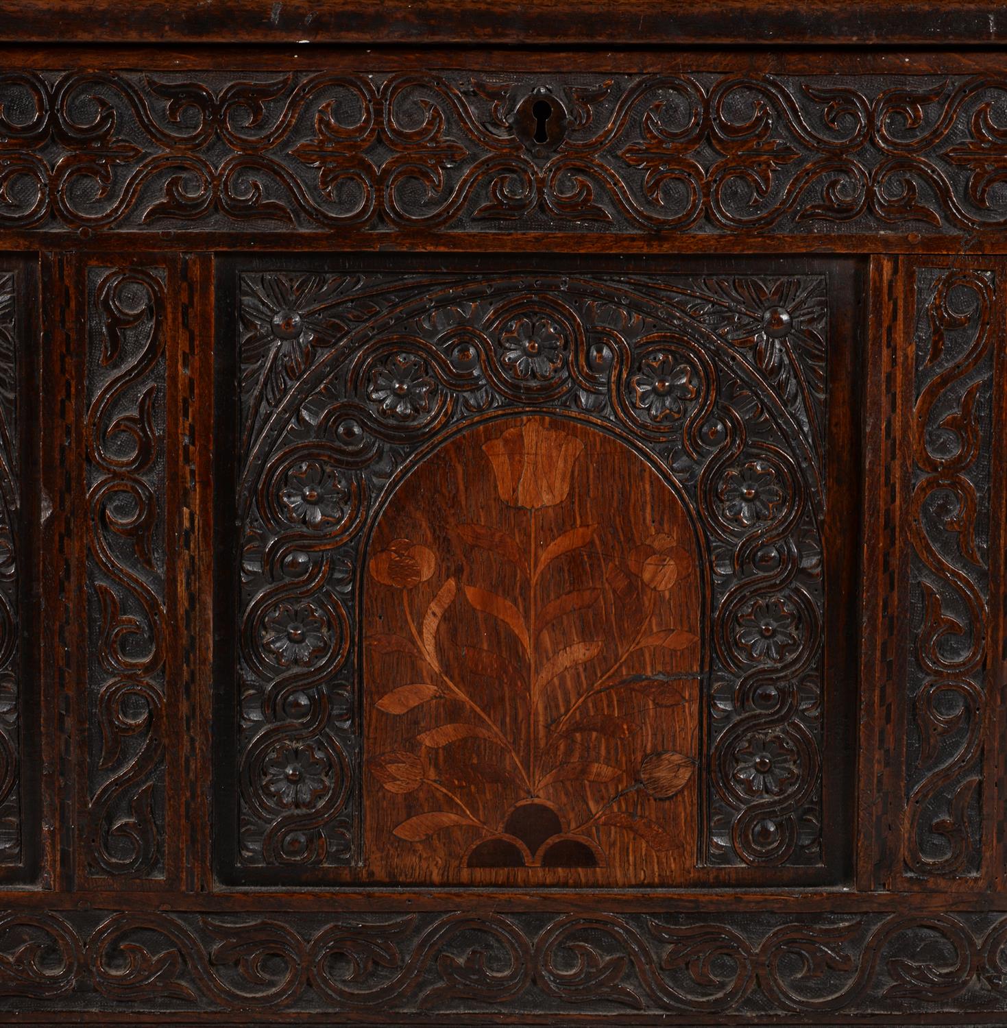 A Charles I carved oak and inlaid coffer - Image 3 of 3