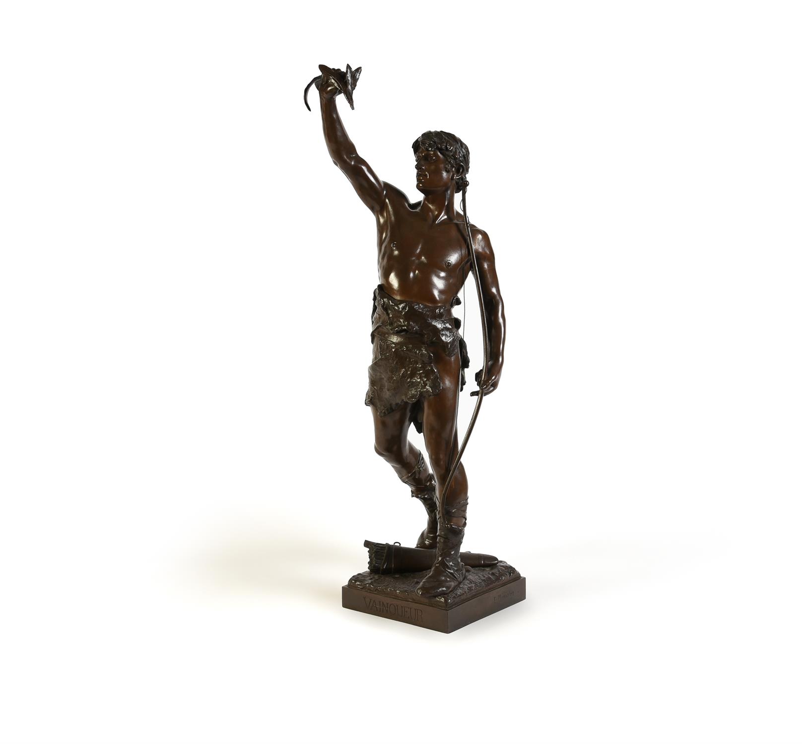 Eugene Marioton (French 1857-1893), a large patinated bronze model of a victorious youth