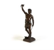 Eugene Marioton (French 1857-1893), a large patinated bronze model of a victorious youth