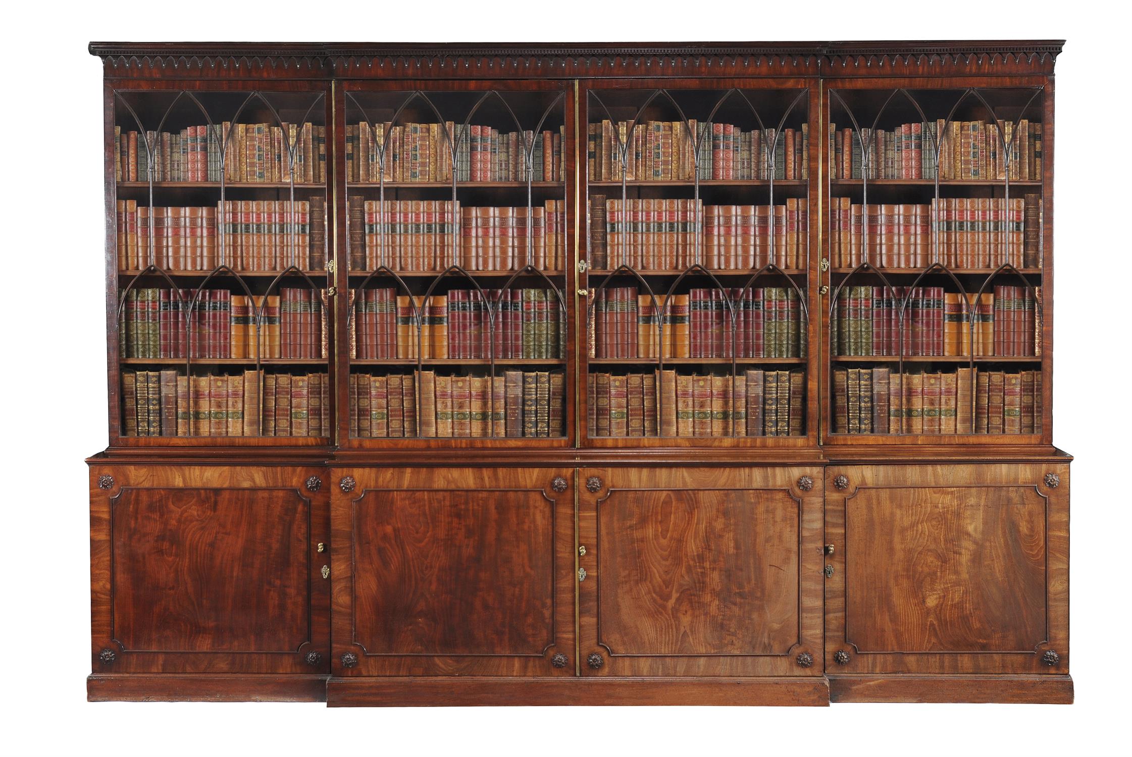 A George III mahogany breakfront library bookcase