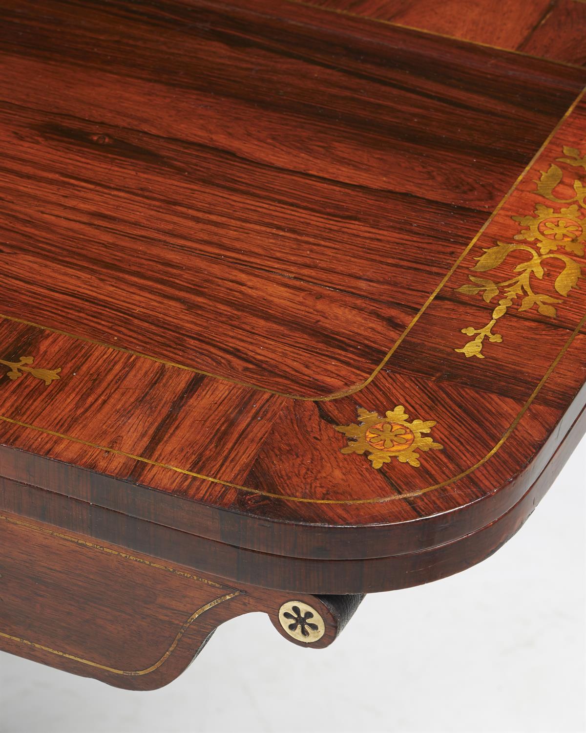 Y A Regency rosewood and brass marquetry card table - Image 6 of 9