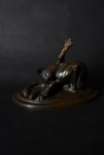 Emmanuel Fremiet (1824-1910), a rare patinated bronze model of a washing cat