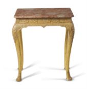 A small gilt gesso side table, circa 1720 with later marble top