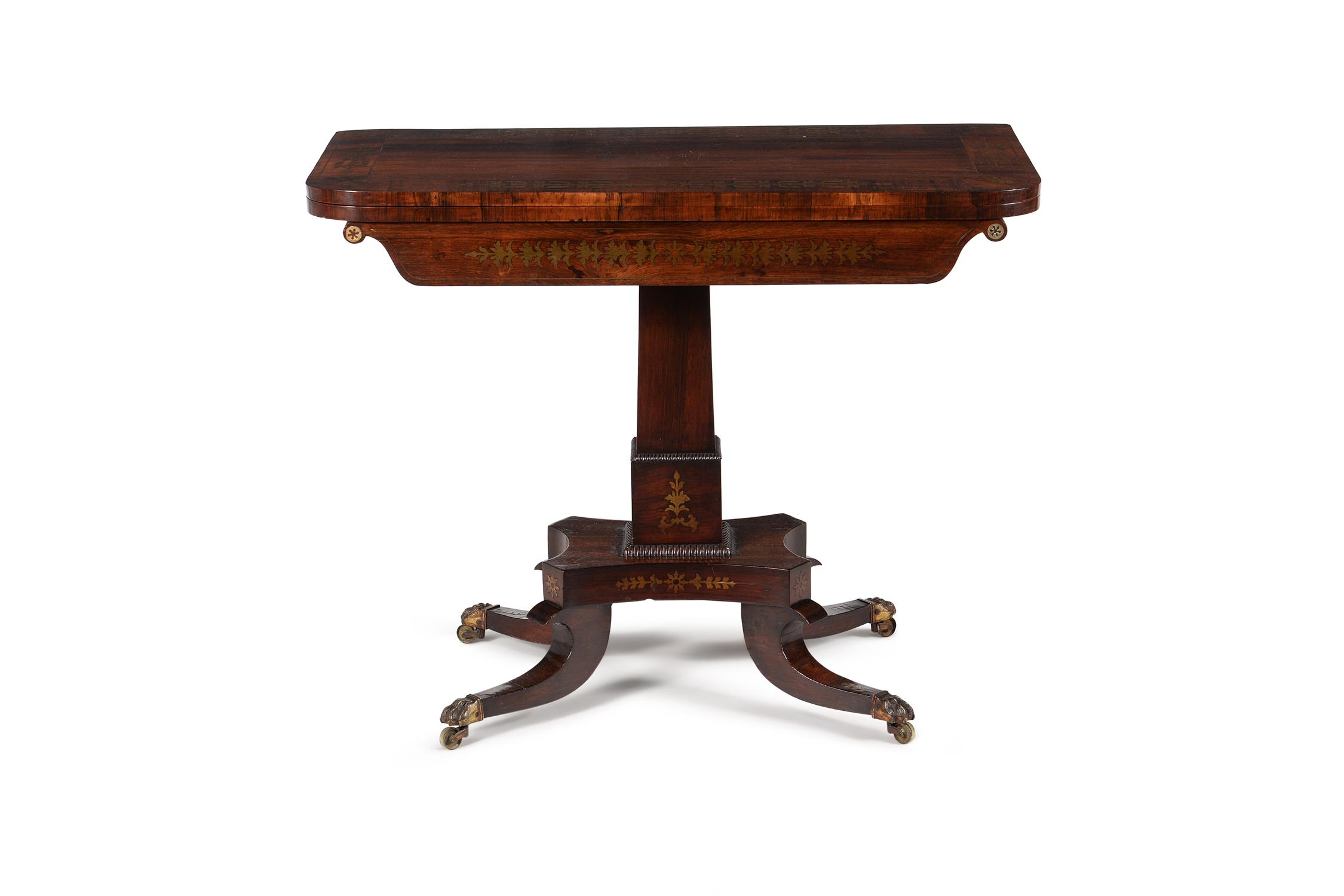 Y A Regency rosewood and brass marquetry card table