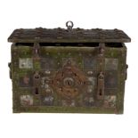 A rare painted iron Armada chest