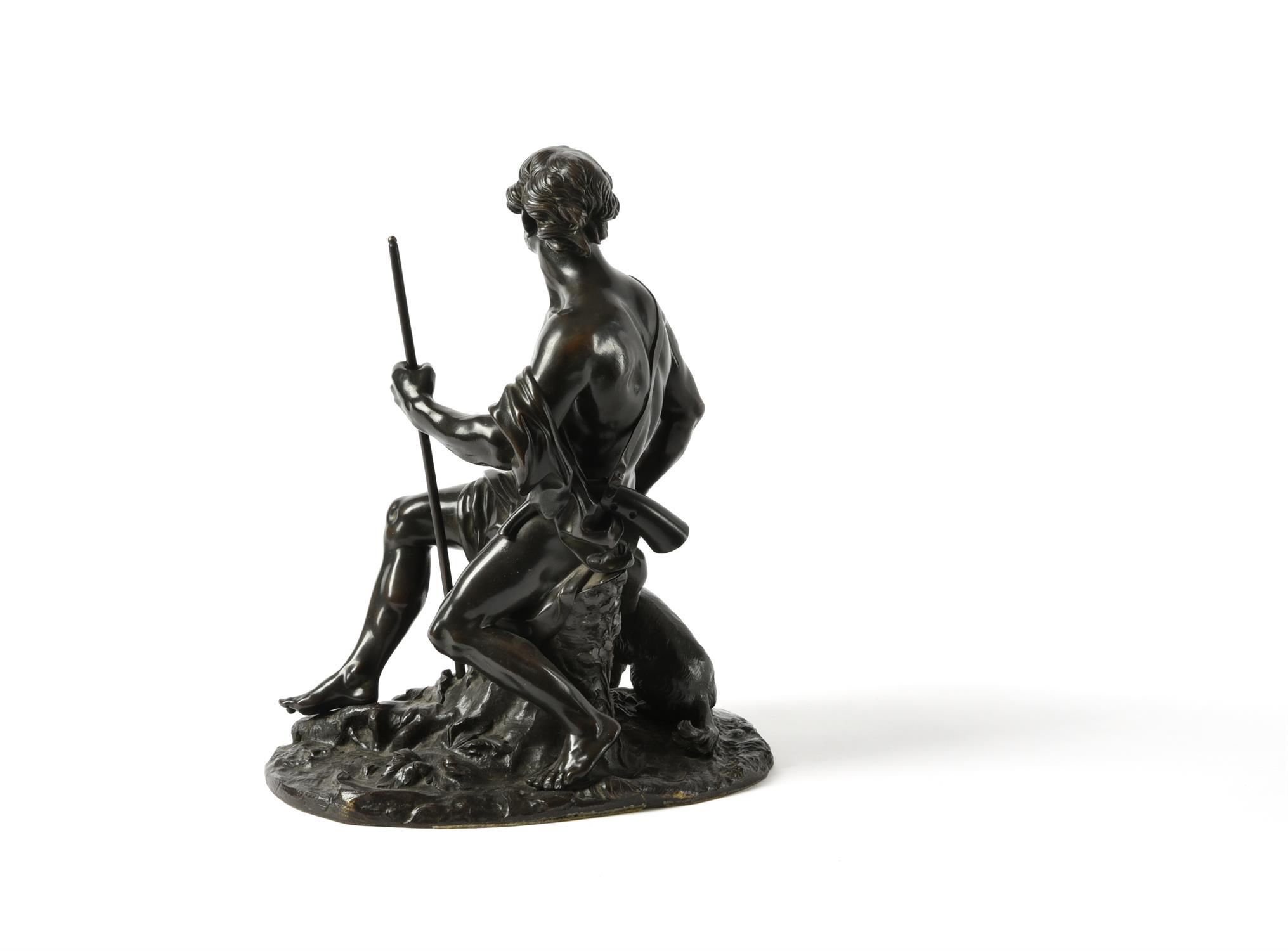 A fine French patinated bronze model of Adonis resting after the hunt - Image 2 of 4