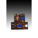 Two stained glass architectural composite fragments