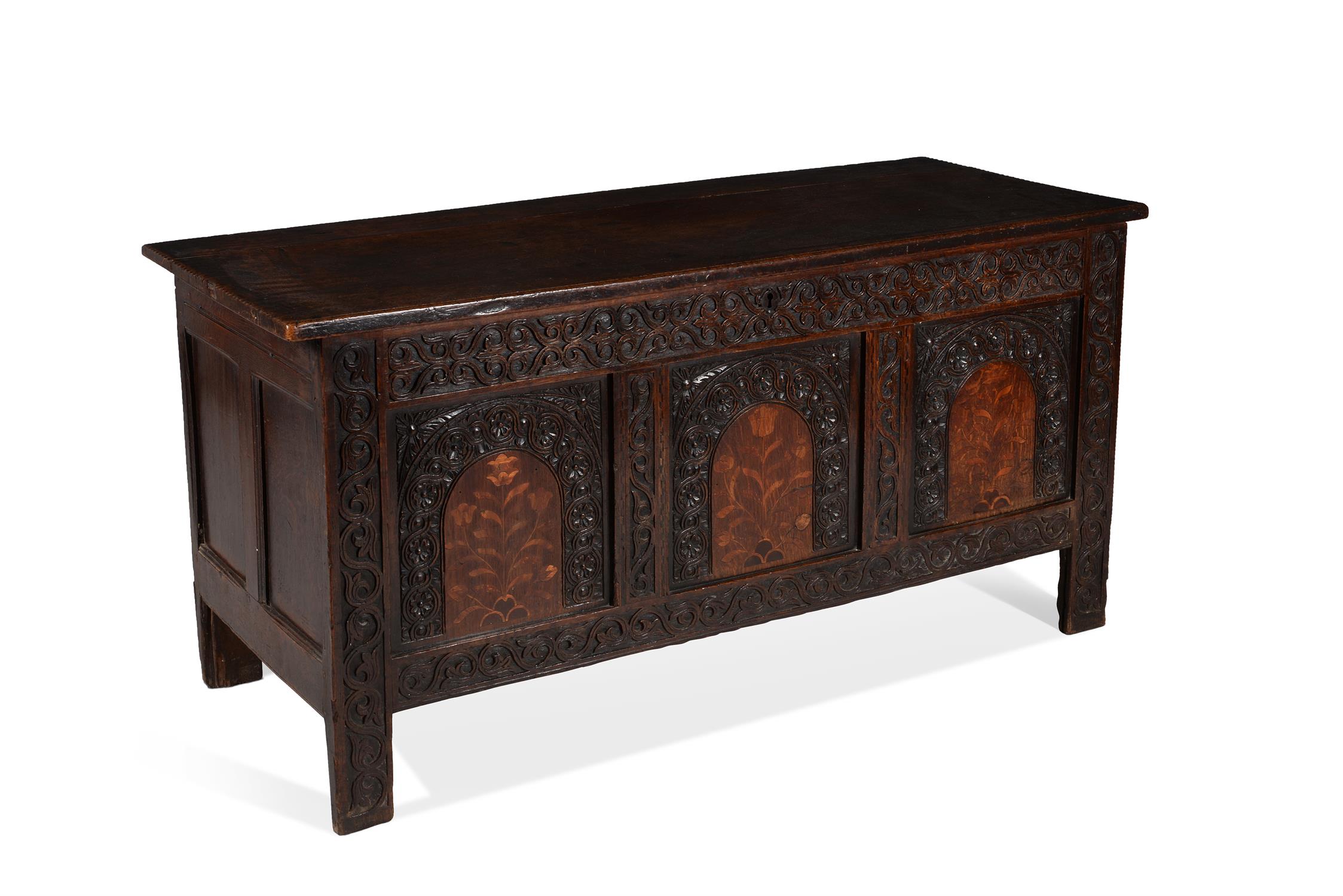 A Charles I carved oak and inlaid coffer - Image 2 of 3