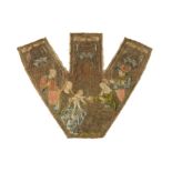 A fine Flemish or French silk and metal thread embroidered fragment of a chasuble panel