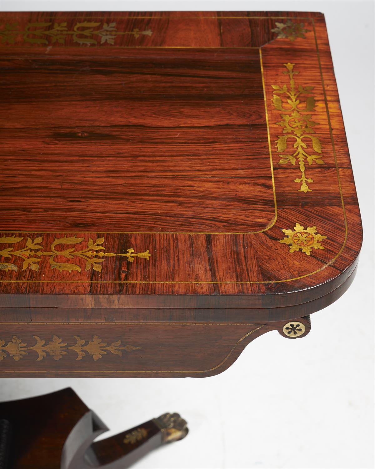 Y A Regency rosewood and brass marquetry card table - Image 7 of 9