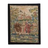 A fine George II Biblical needlework picture of Christ and the Samaritan woman