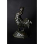 Alfred Barye (French, 1839-1882), 'Le Coq', a patinated bronze model of a cockerel