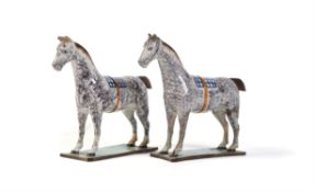 Two similar pearlware models of dappled grey horses of St. Anthony's Pottery type