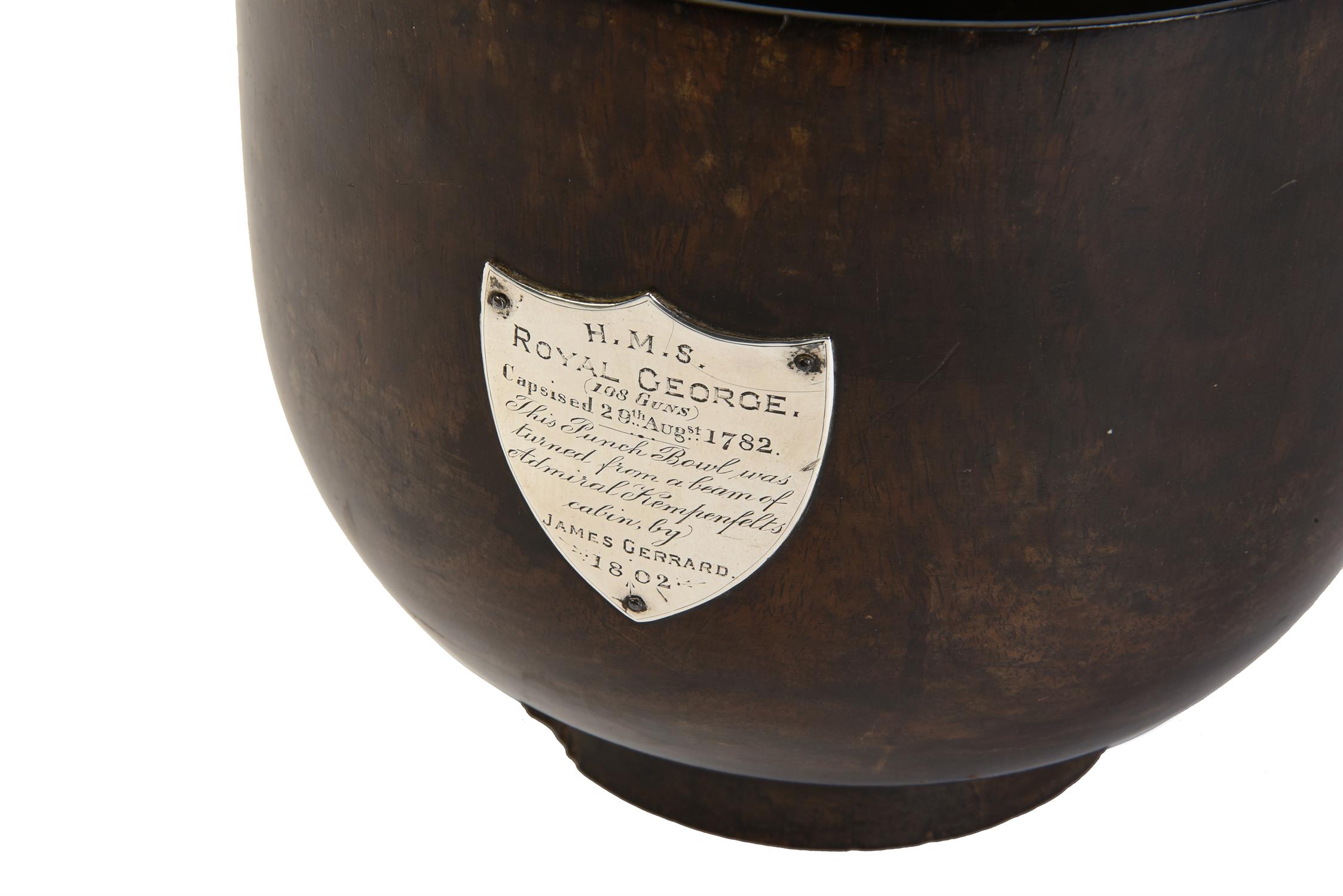 A George III turned oak commemorative punch bowl made from timbers of H.M.S Royal George - Image 2 of 2