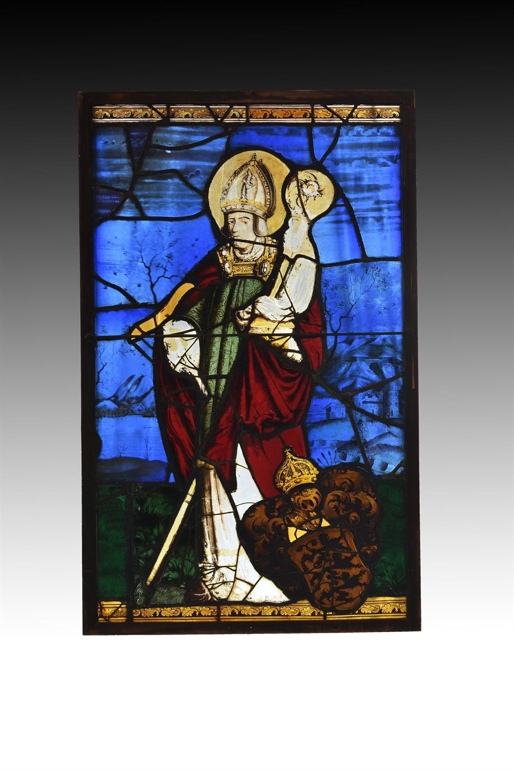 A Swiss figural stained glass panel with Saint Leodegar - Image 3 of 3