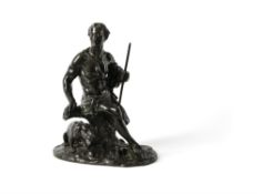 A fine French patinated bronze model of Adonis resting after the hunt