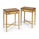 Y A pair of satinwood and specimen parquetry side tables