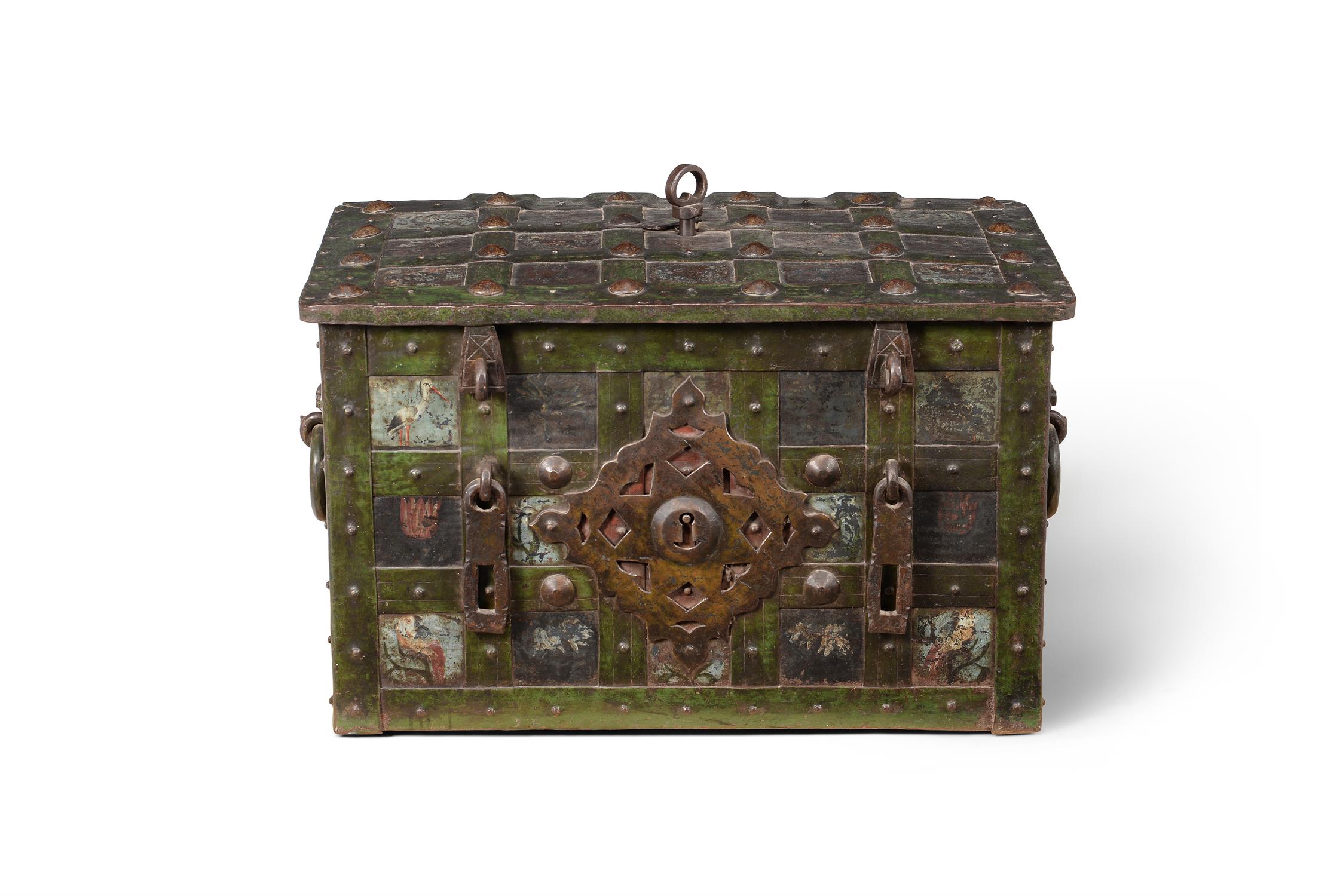 A rare painted iron Armada chest - Image 2 of 4