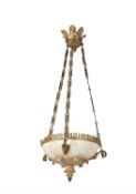 A fine Empire alabaster and gilt and patinated bronze mounted pendant ceiling light