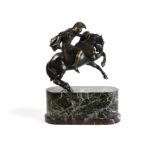 After Emmanuel Fremiet, a patinated bronze and marble mounted model of a Roman warrior on horseback