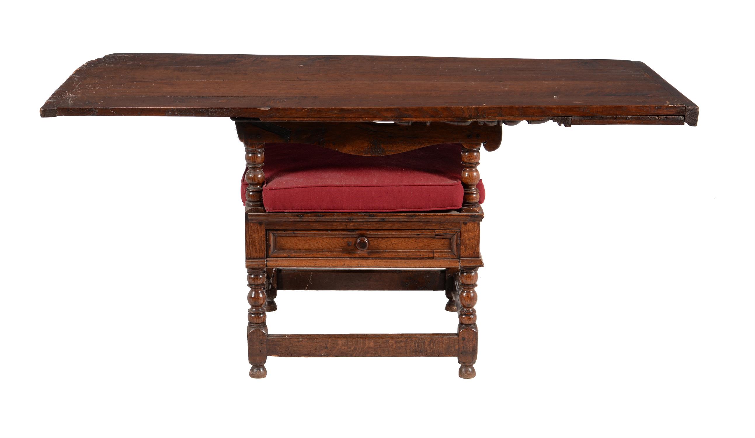 A William III carved oak metamorphic chair table, dated 1699 - Image 5 of 6