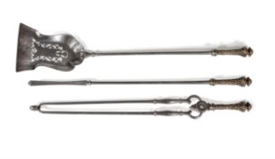 A set of Regency steel and gilt metal mounted fire tools