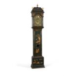 A George I/II green japanned eight-day longcase clock