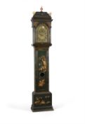 A George I/II green japanned eight-day longcase clock