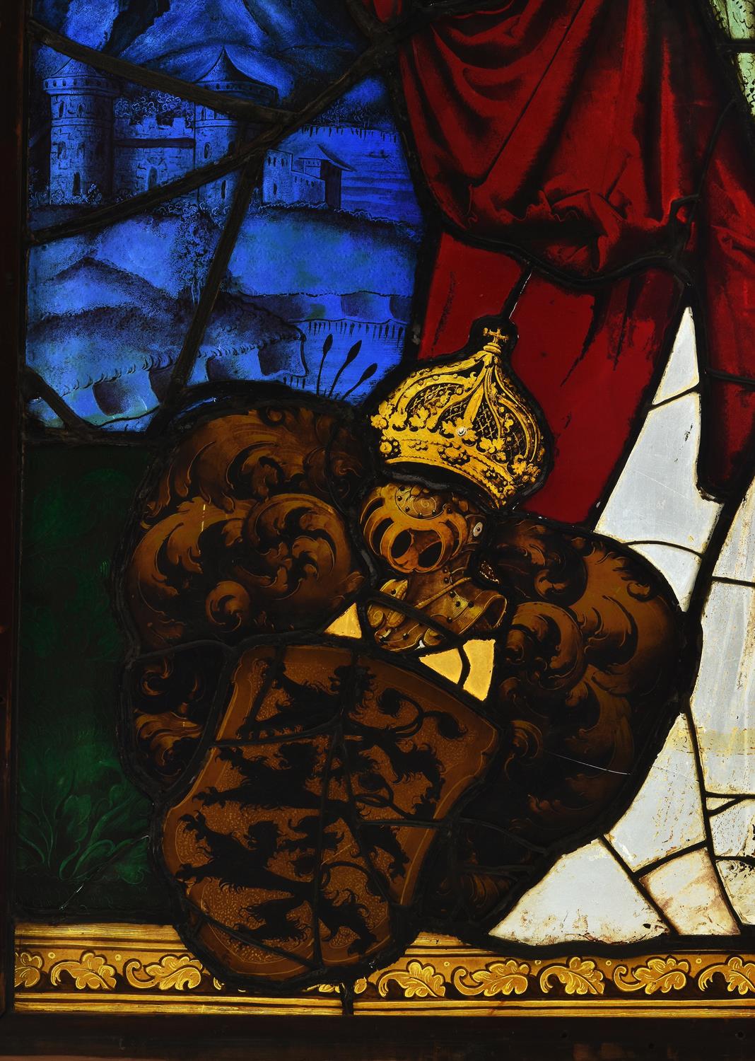 A Swiss figural stained glass panel with Saint Leodegar - Image 2 of 3
