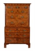 A George II walnut and crossbanded chest on chest