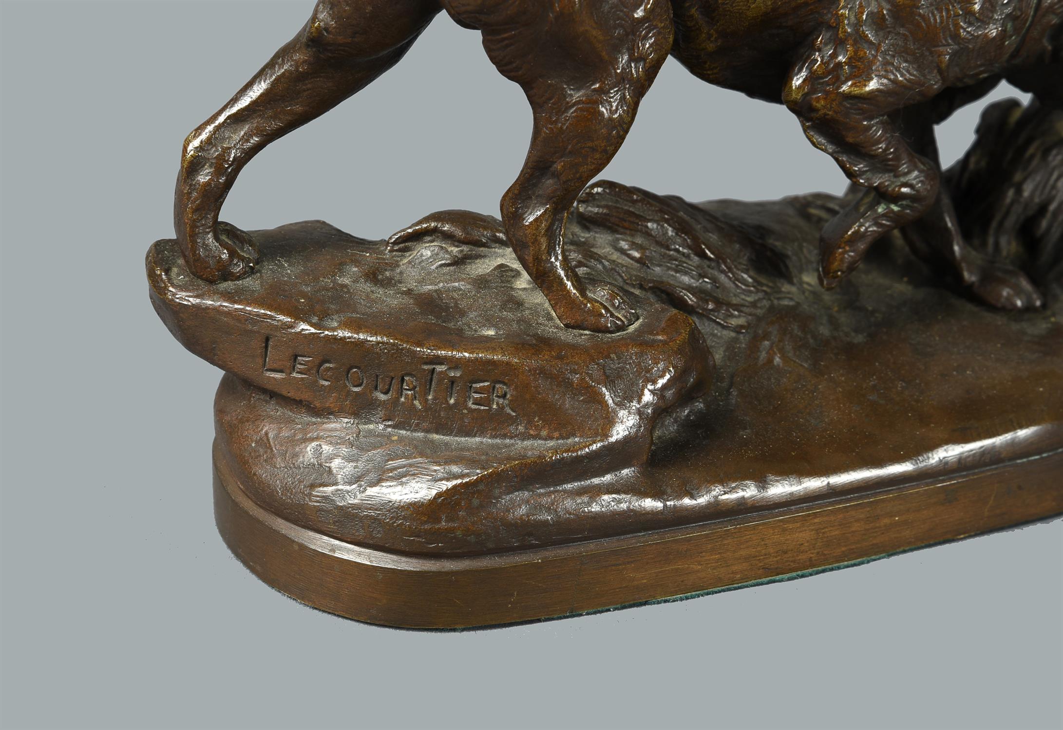 Prosper Lecourtier (French, 1855-1924), a patinated bronze model of a spaniel chasing a bird - Image 3 of 3