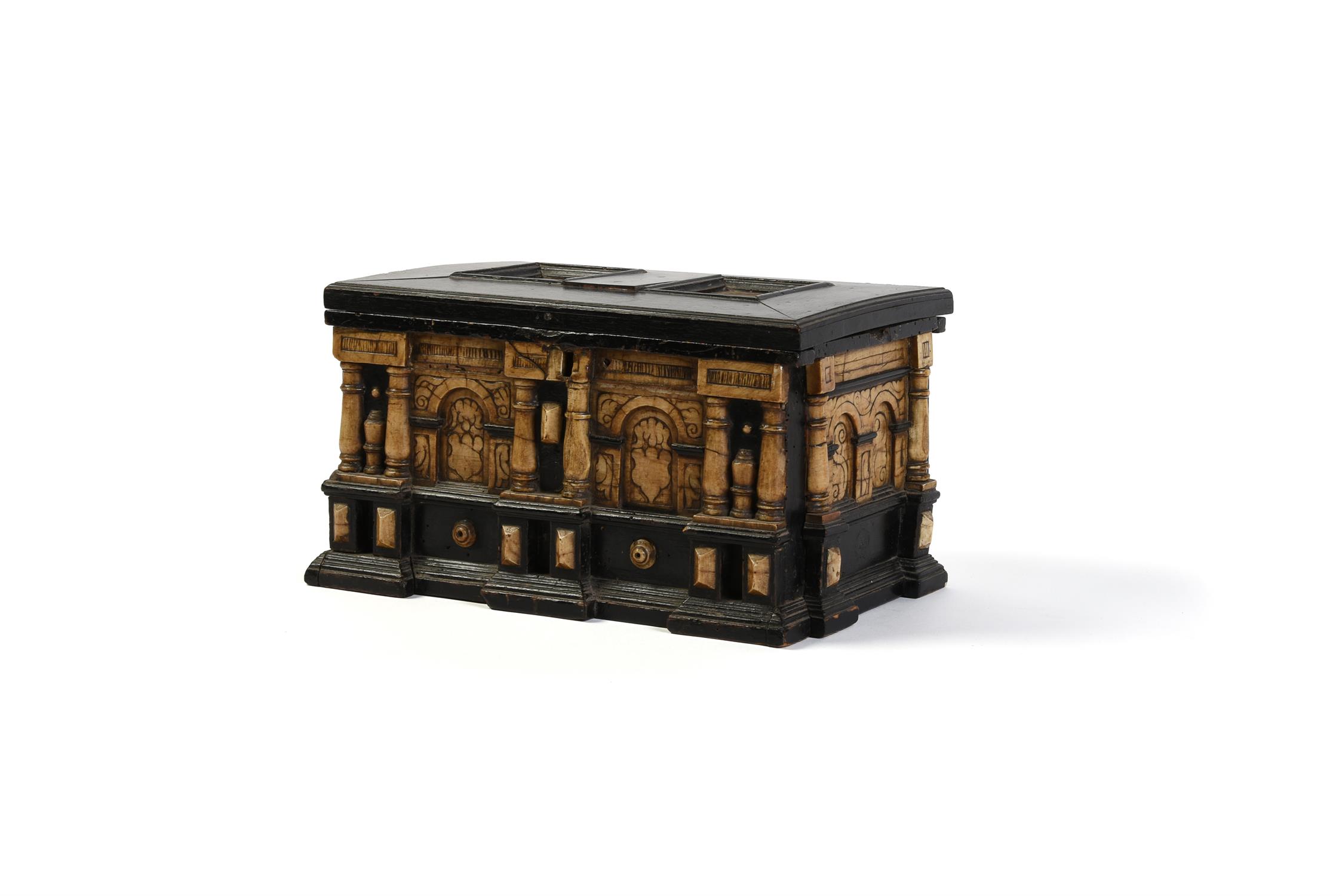 † A Flemish ebonised and alabaster casket, 17th century