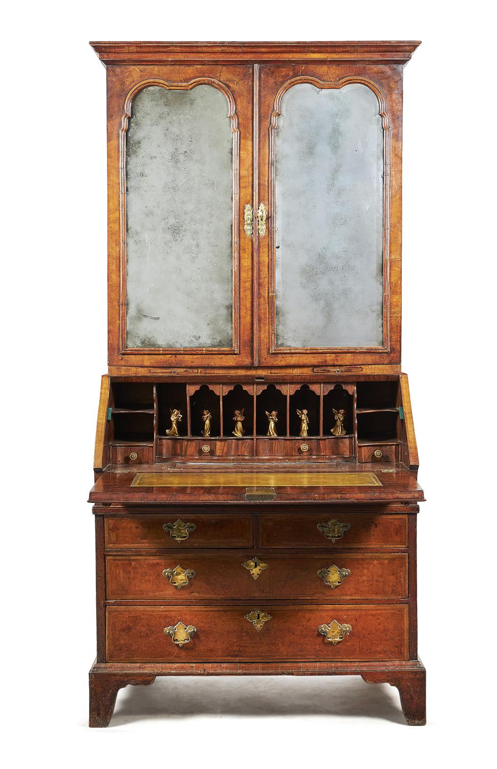 A George I walnut and feather banded bureau bookcase - Image 2 of 6