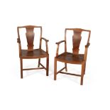 A pair of oak open armchairs, , by Heal's