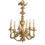 A French gilt bronze six light chandelier