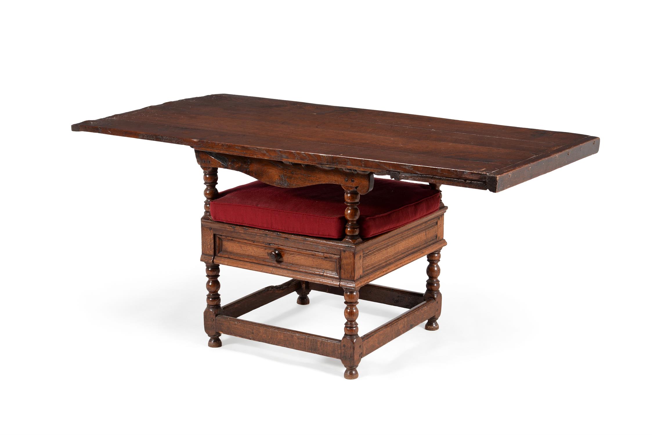 A William III carved oak metamorphic chair table, dated 1699 - Image 4 of 6