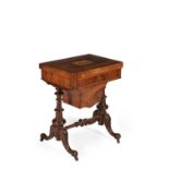 A Victorian figured walnut and Tonbridge ware decorated games table