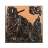 A North European sculpted and stained oak relief with the Sacrifice of Isaac