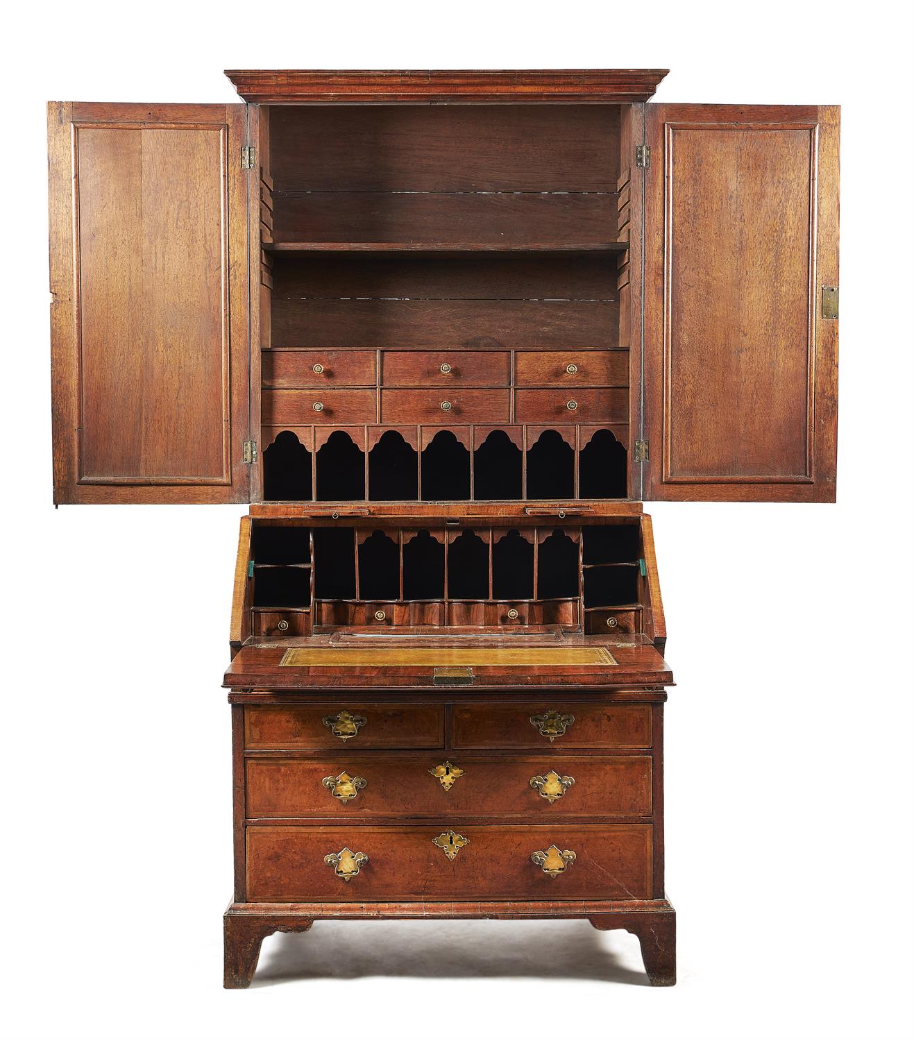 A George I walnut and feather banded bureau bookcase - Image 3 of 6