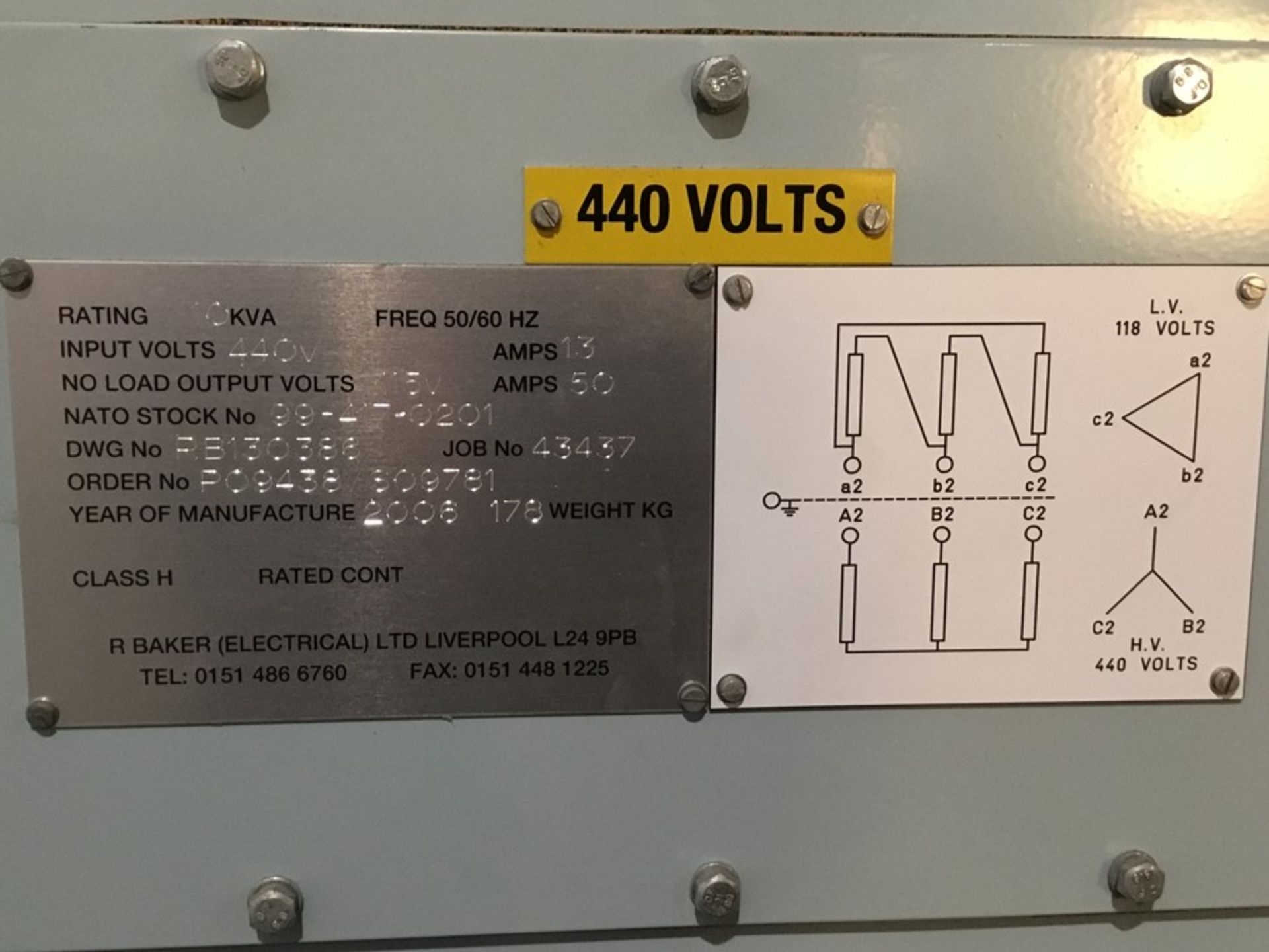 Pallet contain qty 2 10Kva Transformer: R Baker , 10Kva, 3Phase, 50/60Hz, Input 450Volts, 13Amps, - Image 14 of 21