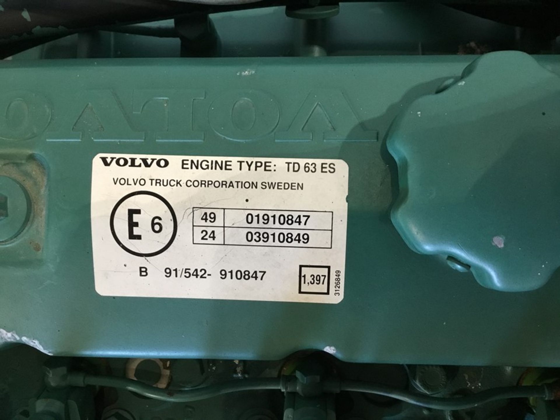 Volvo TD63ES Diesel Engine: Volvo TD63ES 6Cyl Turbo Serial number TD63ES*314*104994 low hours - Image 12 of 21