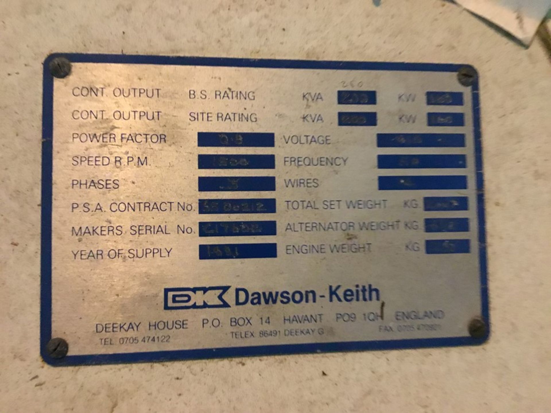 Ex Generator panel By Dawson Keith 200Kva,3ph , 50hz, 415Volts, 1500rpm - Image 5 of 12