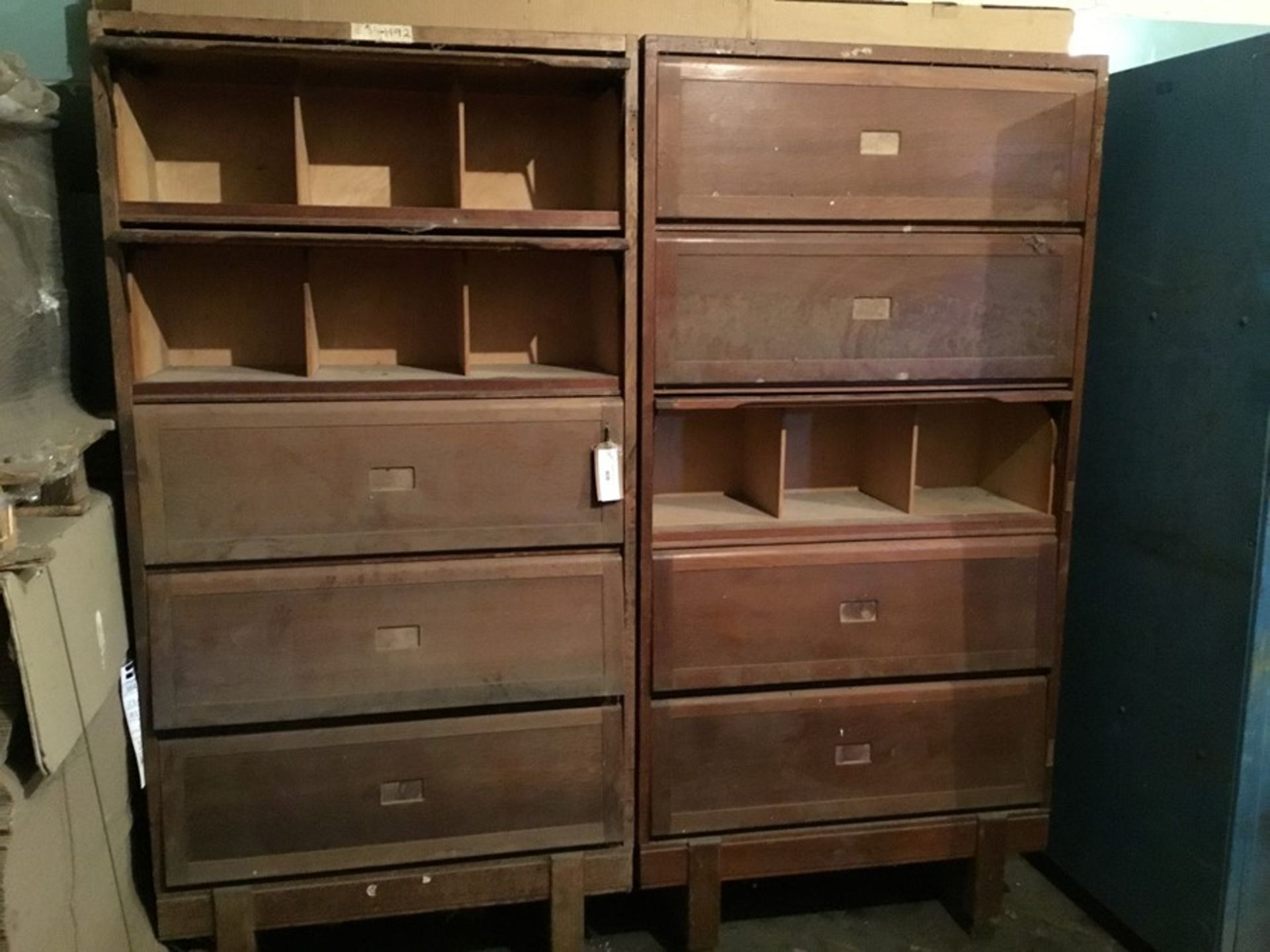 Pair of oak Starverton Haberdashery pigeon hole cabinets.